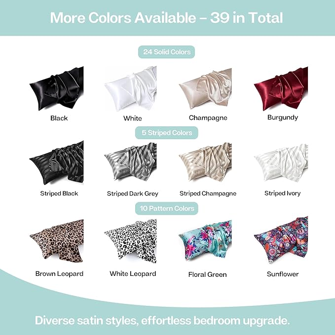 MR&HM Satin Body Pillow Cover, Soft and Breathable Body Pillow Case with Envelope Closure, Cooling and Silky Long Pillowcase for Hair and Skin,Grey (20x54, Turquoise) - Bloomnest