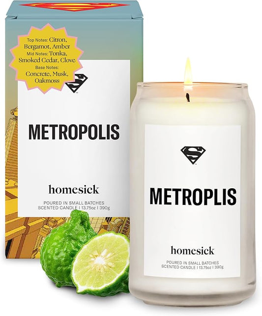 Homesick Scented Candles for Home (Metropolis) - 13.75 oz Long-Lasting Soy Wax Jar Candle for Women & Men for All Occasions, 60-80 Hours Burn Time - Notes of Bergamot, Amber, Tonka & Musk - Bloomnest