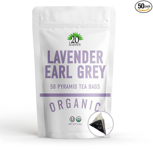 Lavender Earl Grey Black Tea - 100% Certified Organic - 50 Pyramid Tea Bags Sachets in a Resealable Bag - Bloomnest