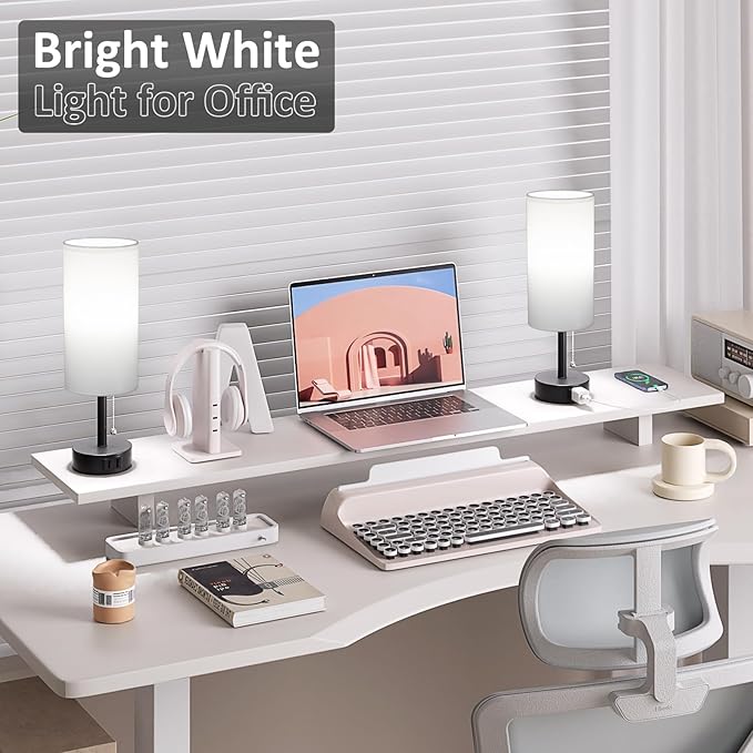 Fenmzee White Bedside Table Lamps Set of 2-3 Color Temperatures Pull Chain Lamp with AC Outlet Charging Port, Round Night Stand Lamps for Bedroom Office, Small Bed Side Light with E26 LED Bulbs - Bloomnest