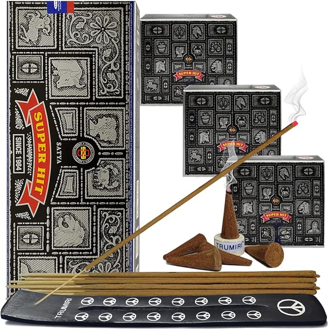 Super Hit Incense Sticks And Cones Variety Pack With Burner Holder Bundle From Satya Incense 100g Trumiri For Smudging And Aroma