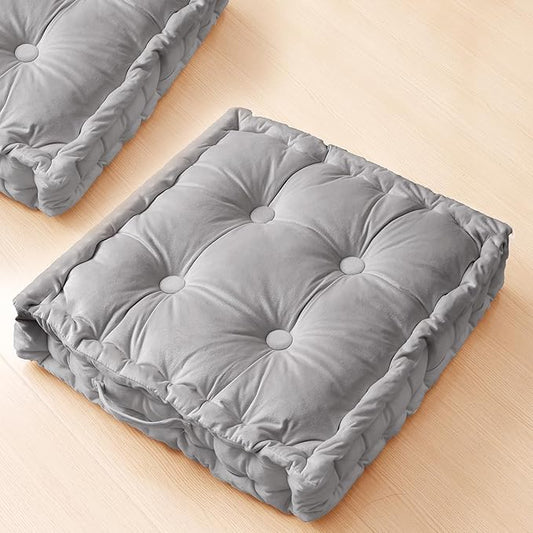 Square Floor Pillows, Large Floor Cushion for Adults Kids, Meditation Floor Pillow Seating Cushion with Shredded Memory Foam and Silk Wadding, 20"x20"x5" Dark Grey 2 Count - Bloomnest