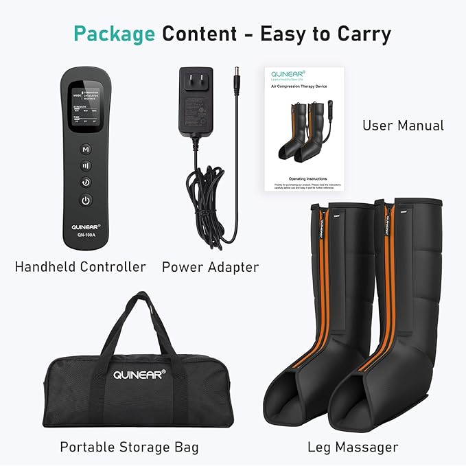 QUINEAR Leg Compression Massager, Calf Massager for Circulation and Pain Relief with 3 Modes and 3 Intensities,Compression Boots for Leg (no Heat) - Bloomnest