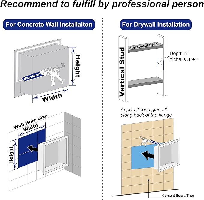 Stainless Steel Shower Niche 24" X 12" Brushed No Tile Needed Niche Shower Recessed Wall Horizontal Niches for Bathroom Storage Over Mount Installation - Bloomnest