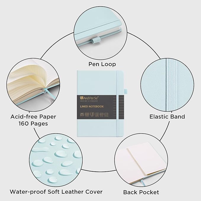 &And Per Se Lined Journal Notebook, 160 Pages, A5 5.7 x 8 inches College Ruled Thick Paper Notebook Journals for Writing, Hardcover Notebooks for Women Men Office School (1 Pack, Cyan) - Bloomnest