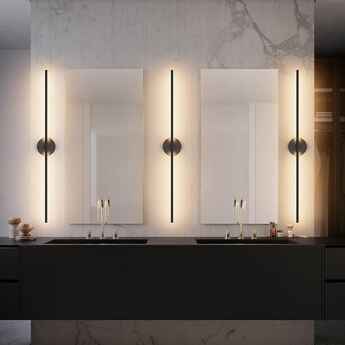 40In Hardwired Modern Wall Sconce for Bathroom Black Vanity Light Fixture 3000K Bathroom Sconce 360° Rotate Warm Light for Bedroom Living Room - Bloomnest