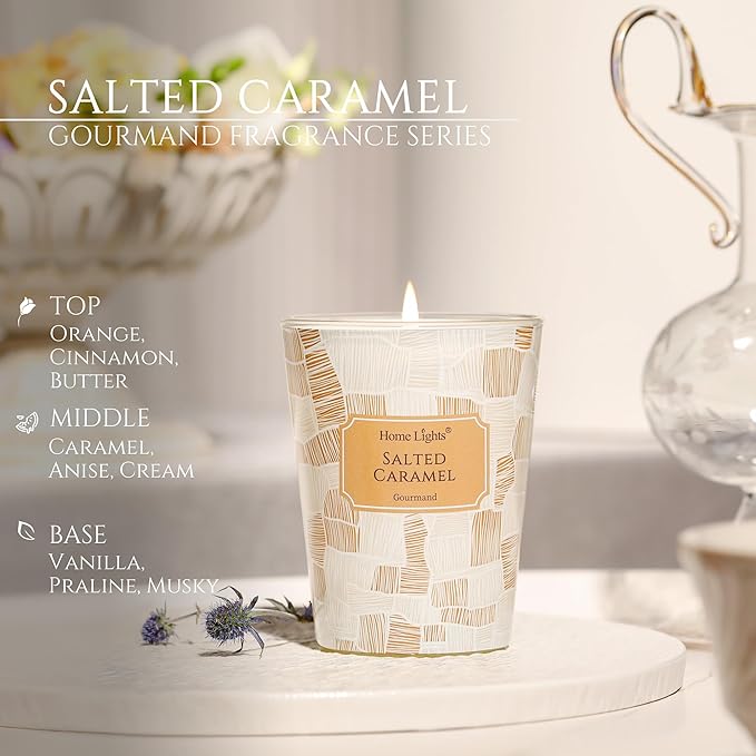 HomeLights Soy Wax Candles for Home Scented, 1-Wick Candles in Salted Caramel Scented, Rustic Modern Aromatherapy Candles Gift for Parties, Relaxing, 6.7oz - Bloomnest