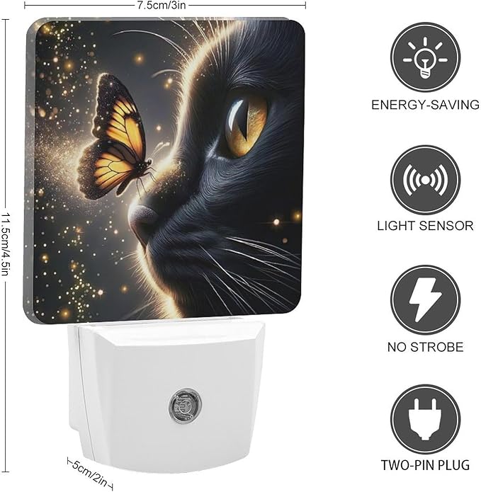 Cat Butterfly Night Light, Plug into Wall Decor Nightlights for Bedroom, Bathroom, Hallway, Kitchen, with Dusk to Dawn Light Auto Sensors LED Night Lights for Boys Girls Women Men Room Gifts - Bloomnest