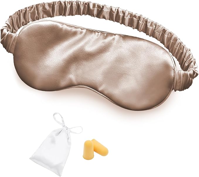 Silk Sleep Mask Eye Mask Blindfold with Double Layer Silk Filling and Elastic Strap for Full Night's Sleep, Travel and Nap, Soft Eye Cover Eyeshade with Luxury Bag and Ear Plugs by OLESILK (Camel) - Bloomnest