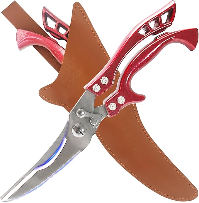 Heavy Duty Kitchen Shears by ANDONG, Kitchen Scissors,Stainless Steel Poultry Shears Heavy Duty Professional, Red - Bloomnest