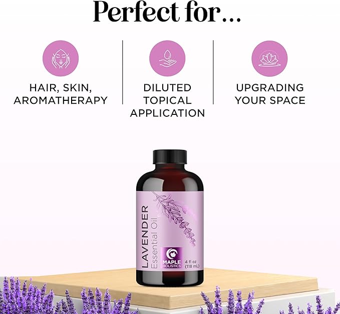 Pure Lavender Essential Oil - Lavender Oil for Hair Skin and Nails Plus Aromatherapy Diffusers Humidifiers Linens and Baths for at Home Spa Self Care - Premium Grade Non-GMO in Glass Bottle (4 Fl Oz) - Bloomnest