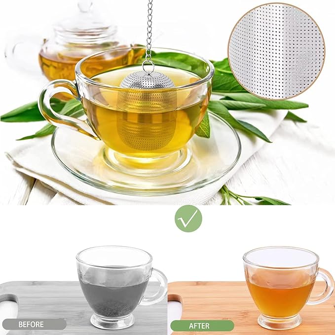 Tea Strainer Tea Infuser for Loose Tea, Tea Steeper 304 Stainless Steel Tea Mesh Strainer with Lid and Drip Tray, 2 Pack Tea Diffuser with Chain Hook, Tea Ball to Brewing Steeping Loose Leaf - Bloomnest