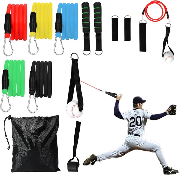 Baseball Resistance Trainer,Training Aid for Baseball Softball Pitchers,Interchangeable Grips to Build Arm Strength,Arm Bands for Baseball Players,Baseball Throwing Trainer,Great to Warm-Up - Bloomnest