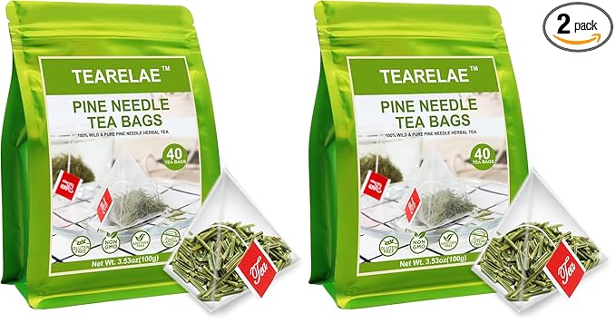 TEARELAE - Pine Needle Tea Bags - 3.53oz/100g (2.5g X 40 Bags) - 100% Pure Natural Dried Masson Pine Needles - Cut & Sifted - Caffeine-free (Pack of 2) - Bloomnest