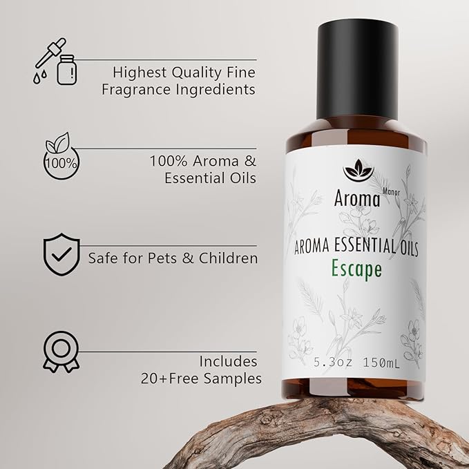 Fragrance Oil - Escape Essential Oil Blend - Luxury Hotel Inspired Home Aromatherapy Diffuser Oil - Orange Blossom, Vanilla, Jasmine, Cedar - for Diffuser, Humidifier, Ultrasonic, Reed - 150ML - Bloomnest