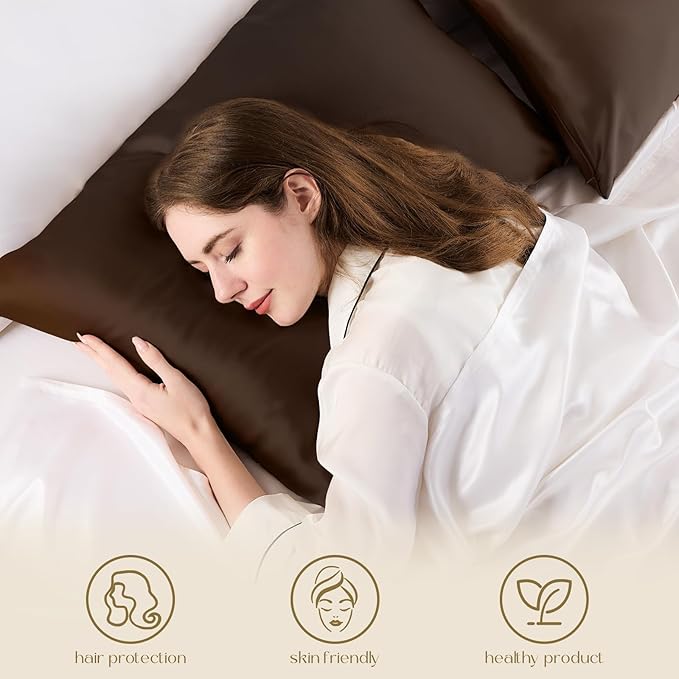 ZIMASILK 100% Pure Mulberry Silk Pillowcase for Hair and Skin Health,Soft and Smooth,Both Sides Premium Grade 6A Silk,600 Thread Count,with Hidden Zipper,1pc (Queen 20''x30'',Chocolate) - Bloomnest