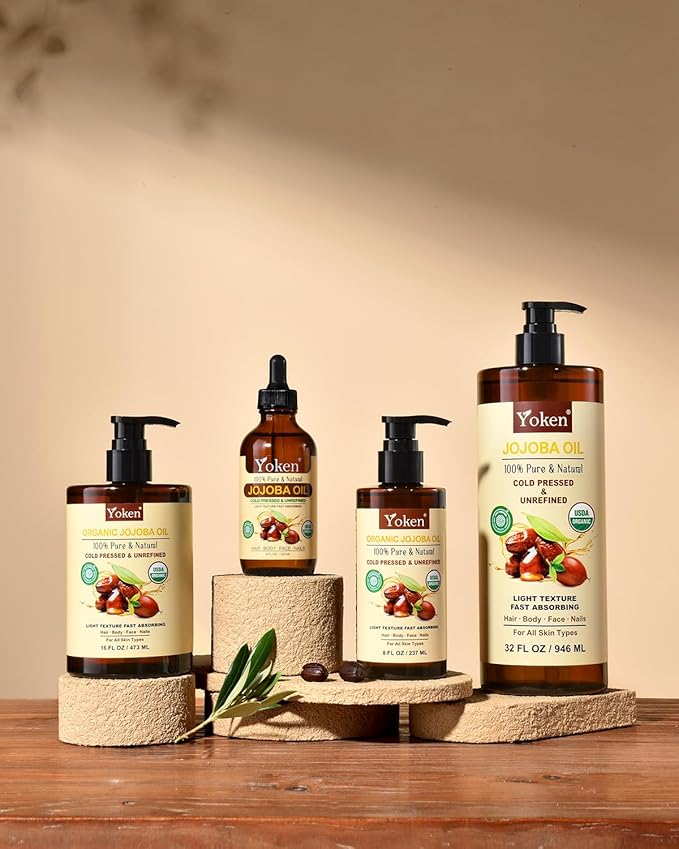 USDA Organic Jojoba Oil Cold Pressed 8 fl oz, 100% Pure & Natural Unrefined Jojoba Oil for Face Hair & Skin Massage, Hexane Free, Deeply Moisturizing Body Carrier oils Multi-Purpose Serum - Bloomnest