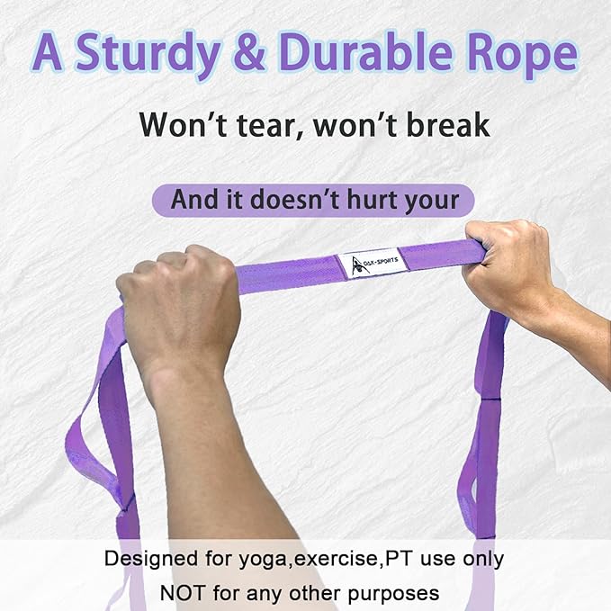 Stretching Strap Yoga Strap with Loops, Stretch Straps for Physical Therapy, Non-Elastic Exercise Strap for Pilates, Dance and Gymnastics with Workout Guide - Bloomnest