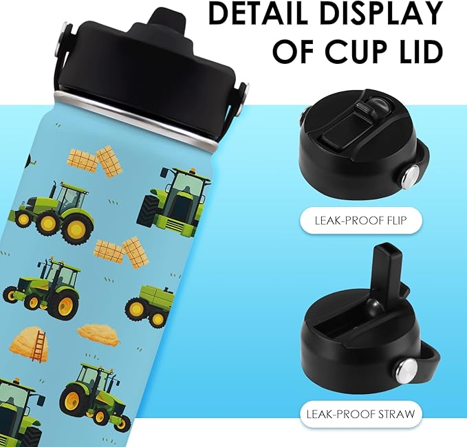 Car Gifts for Boy Girls - 16oz Kids Water Bottle with Straw, Tractor Stainless Steel Water Bottles Insulated, BPA-free, Leak-proof, Farm Tumbler, for School, Travel - Car Lovers Chlidren Gift Cup(1pc) - Bloomnest