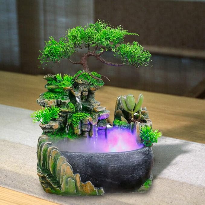 Atomizing Rockery Water Fountain Desktop Chinese Fengshui LED Lamp Waterfall Office Decoration and Crafts Decorative