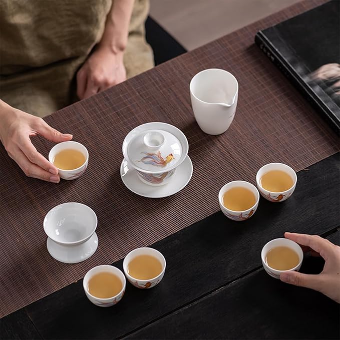 ICHAG Chinese Tea Set, Gongfu Tea Sets for Adults, China Gaiwan Teaset, 14-Piece Yangzhi Jade (茶具) Porcelain Set with Tea Pet, Portable Travel Teaset for Home, Outdoor, Office Gifts (White) - Bloomnest