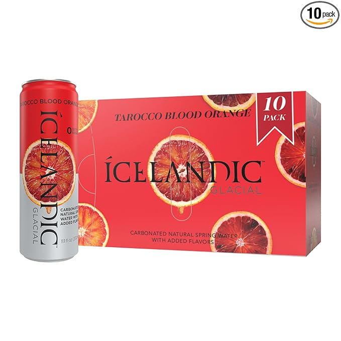 Icelandic Glacial Sparkling Water, Tarocco Blood Orange, 330 ml / 11.1 Fl Oz Cans (Pack of 10) - Bloomnest