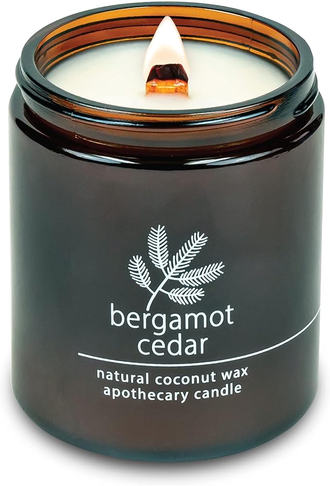 Hemlock Park Crackling Wood Wick Candle Handcrafted with Natural Coconut Wax (Standard 8 oz, Bergamot Cedar) - Bloomnest