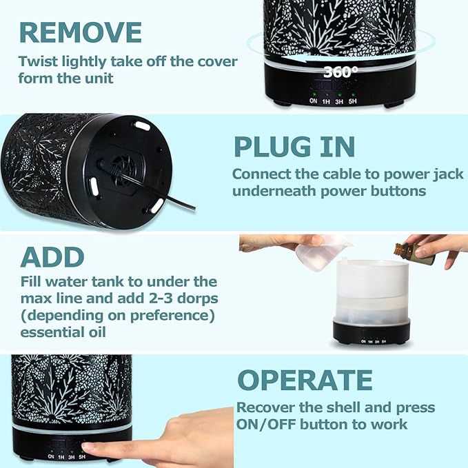 Essential Oil Diffuser Metal Aromatherapy Oil Diffusers for Large Room,Maple Leaf Pattern Ultrasonic Cool Mist Diffuser with Waterless Auto Shut-Off Protection,for Home Office,300ML - Bloomnest