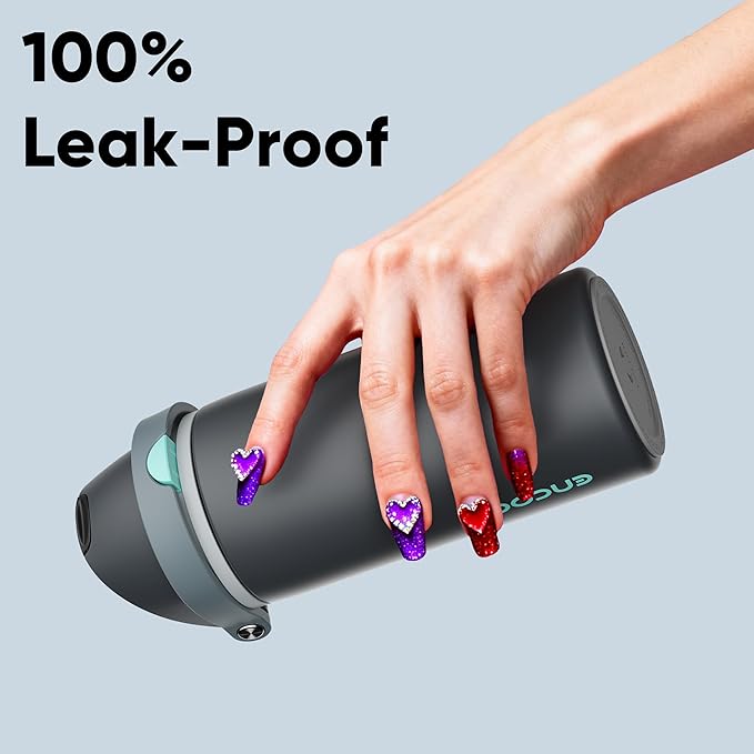 Insulated Water Bottle with Straw - Encool Stainless Steel Water Bottle with Push Button Lid, Leak-Proof & BPA-Free, Keeps Cold for 24 Hours for Sports, Travel, Gym (18 oz, Tuna Grey-Green) ENCOOL