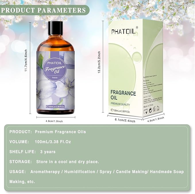PHATOIL 3.38FL.OZ Freesia Fragrance Oils for Aromatherapy, Essential Oils for Diffusers for Home, Perfect for Diffuser, DIY Candle and Soap Making, DIY Scented Products - 100ml - Bloomnest