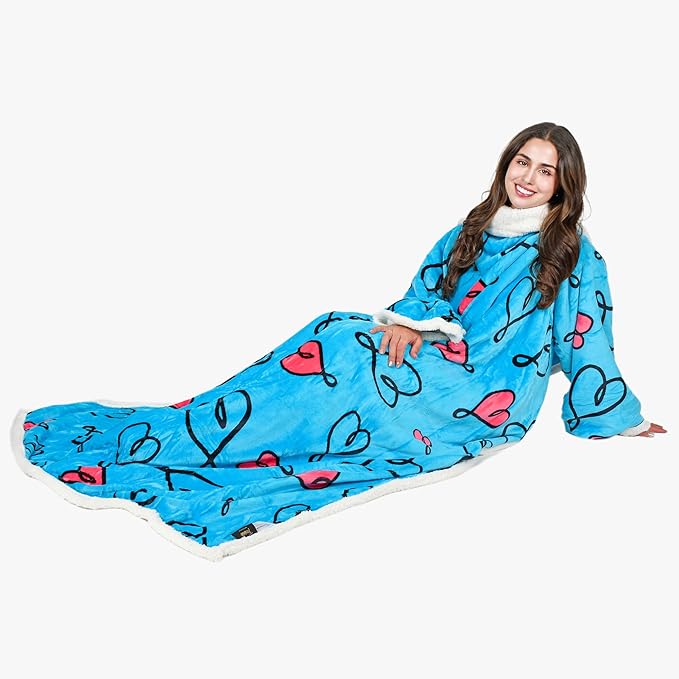Tirrinia Sherpa Wearable Blanket With Sleeves, Full Body Throw Reading Wrap TV Blankets - Bloomnest