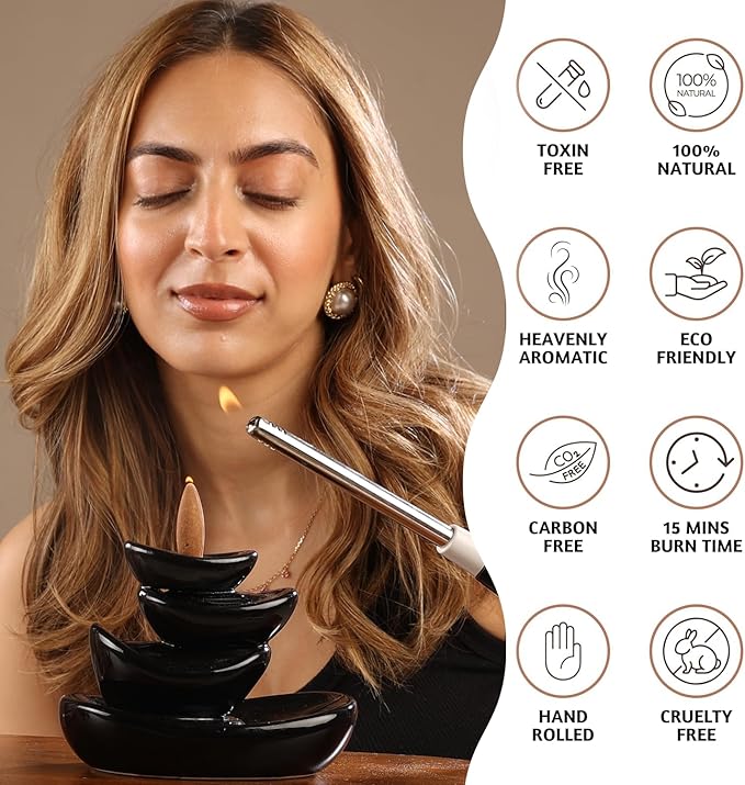 Folkulture Backflow Incense Cones (20 Cones) | Set of 2 Waterfall Insence Cones for Meditation, Aromatherapy, Daily Use | No Charcoal, Organic, Non Toxic Palo Santo Sandalwood Scented Inscents-Cones FOLKULTURE