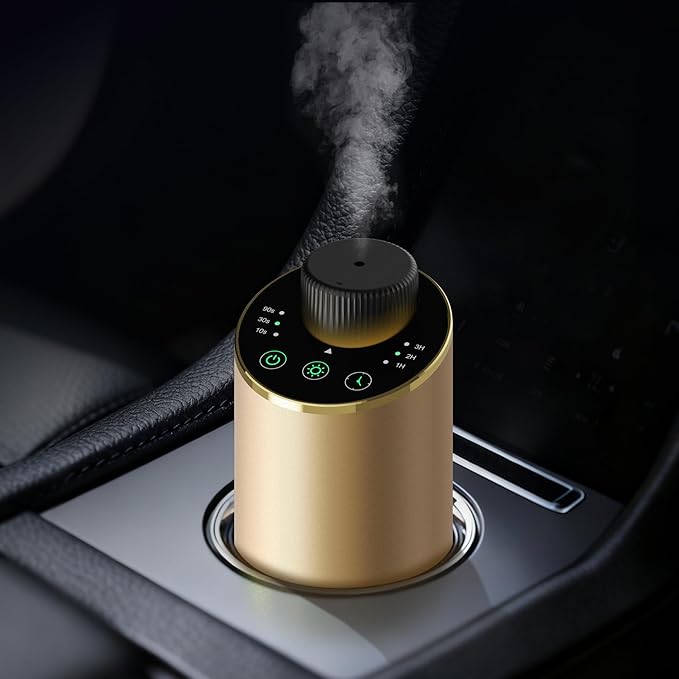 Waterless Essential Oil Diffuser Scent Aromatherapy Diffusers for Home Large Room, Car, Office, Portable Battery Operated Cordless Air Freshener, 4 Timers & 3 Mist Levels, 100ml Capacity (Golden) - Bloomnest