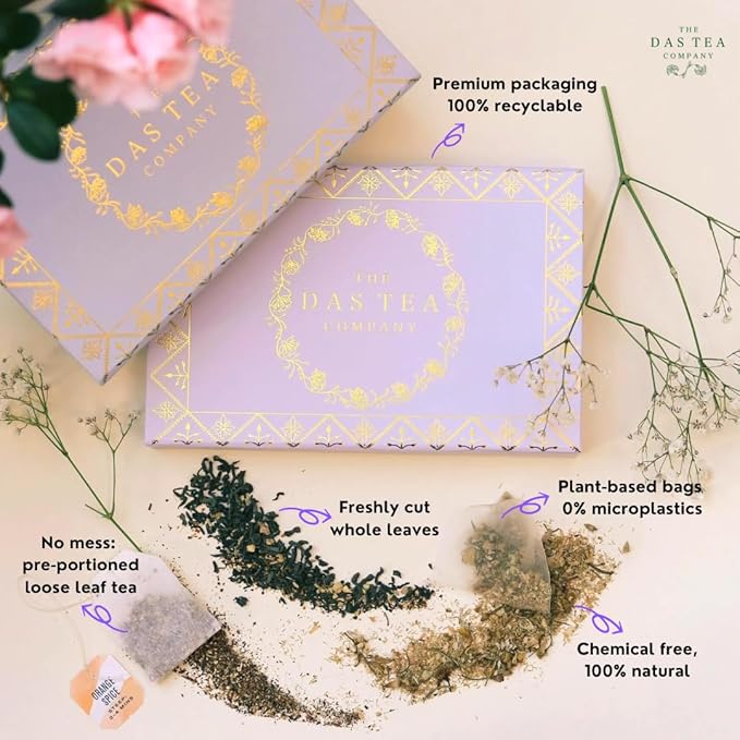 Tea Sampler Gift Set - Self Care Pack - 18 Assorted Organic Tea Bags - Supports Energy, Mood, Restful Sleep and Overall Wellness - Chamomile, Black, Chai, Rooibos, and More - Best Holiday Gifts 2024 - Bloomnest
