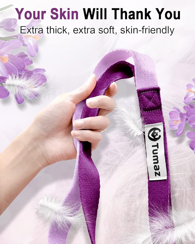 Tumaz Stretching Strap - 10 Loops & Non-Elastic Yoga Strap - The Perfect Home Workout Stretch Strap for Physical Therapy, Yoga, Pilates, Flexibility - [Extra Thick, Durable, Soft] - Bloomnest
