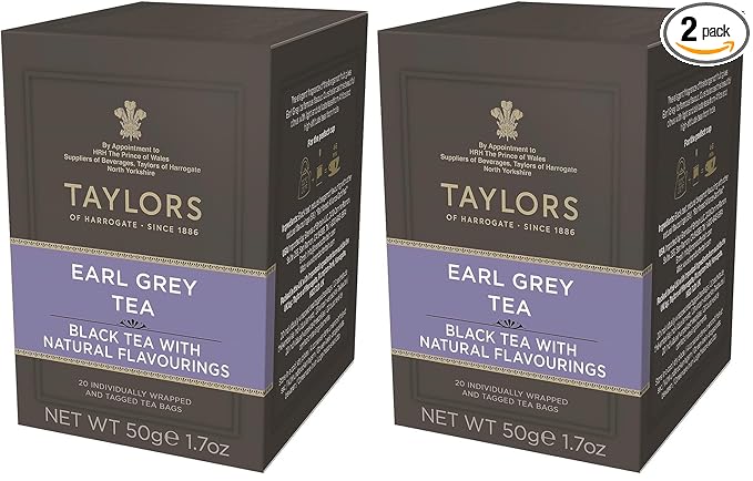 Taylors of Harrogate Earl Grey, Black Tea, Individually Wrapped Bags, Fragrant, Delicate & Light, Caffeinated, Enjoy Hot or Iced, Teabags, 20 Count (Pack of 2) - Bloomnest