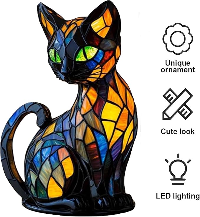 Retro Cat Colorful Resin Cat Table Lamp，3D Cute Pet Cats Themed LED Night Lamp for Pet Lovers Retro Cats Design Home Decor Lighting - Bloomnest