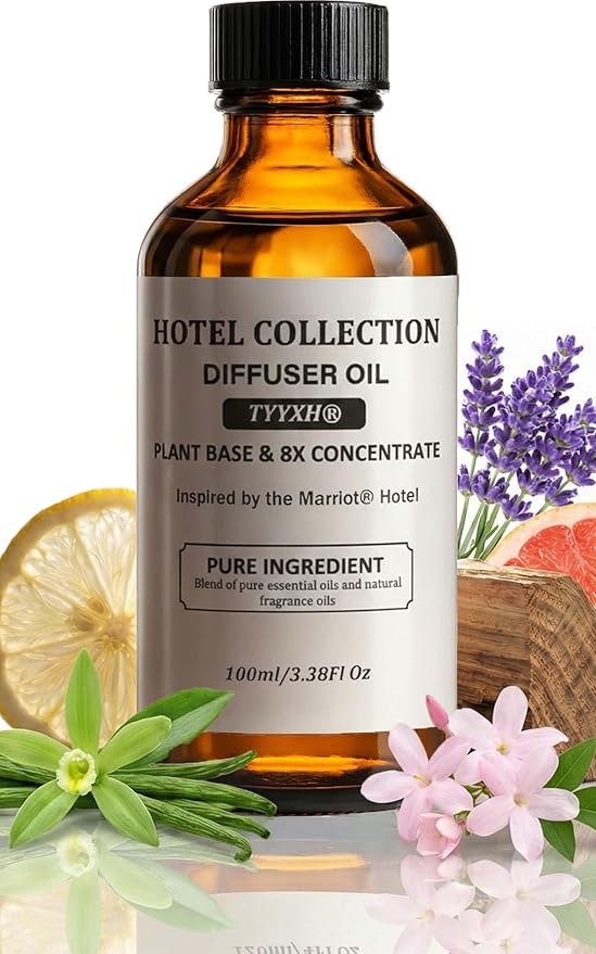Hotel Diffuser Oil Inspired by Marrio.tt – Fragrance & Essential Oil Blend for Waterless & Cold Air Diffusers – Citrus, Vanilla, Cedar – Long-Lasting Aroma – Aromatherapy – 3.38 Fl Oz Glass Bottle - Bloomnest