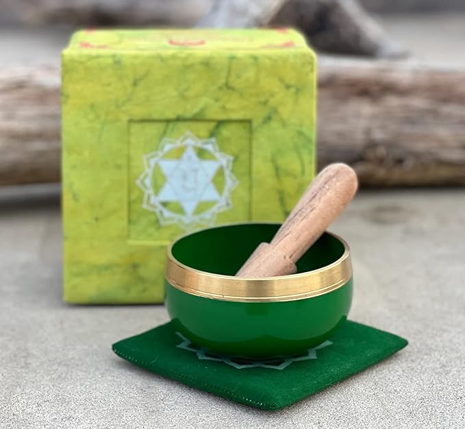 DharmaObjects Tibetan Heart Chakra Premium Palm Size Singing Bowl Gift Box Set - Bloomnest