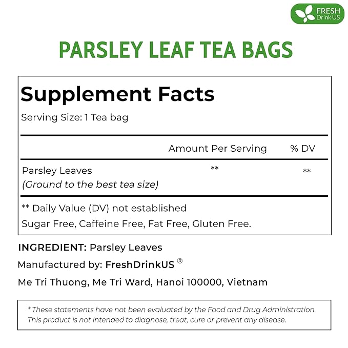 FreshDrinkUS, Premium 15 Parsley Leaf Tea Bags, 100% Natural & Pure from Parsley Leaves. Loose Leaf Parsley Herbal Tea. Made with Natural Material Tea Bags. No Sugar, No Caffeine, No Gluten, Vegan. - Bloomnest