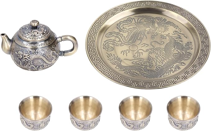 Moroccan Tea Set,Tea Pot Vintage Exquisite Metal Luxurious Relief Pattern with Cups Plate for Table Decoration Gift - Bloomnest
