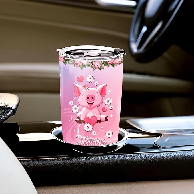 WAZONE Personalized Pig Tumbler Stainless Steel 20oz 30oz Custom Name Double Wall Vacuum Novelty Cup Pink Floral Coffee Travel Mug Birthday Christmas Gift For Women Girls Kids Animal Lovers - Bloomnest