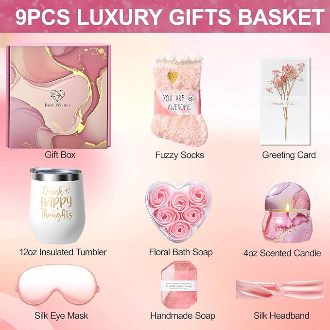 Gifts Baskets for Women,Birthday Valentine's Day Gifts for Her Women, Self Care Gift Get Well Sympathy Inspirational Friendship Gifts for Mom Wife Grandma Sister Girlfriend Valentines Mother's Day - Bloomnest