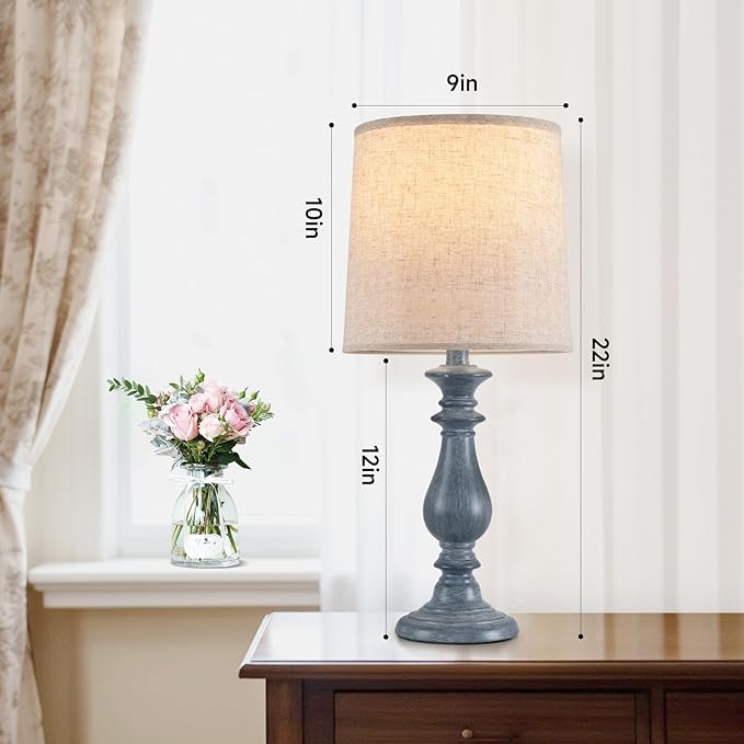 Lamps Set of 2 Vintage Rustic Farmhouse Table Lamps Bedside Reading Lamp Bedroom Nightstand Living Room Teapoy Lamp, Desk Light, 22 Inch High, Navy Blue, with Fabric Shade, Bulb Not Included - Bloomnest
