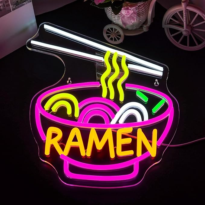 Lucunstar Ramen Neon Sign Colorful Neon Signs Noodle LED Sign Neon Signs for Wall Decor Pink Neon Lights for Party Neon Light Sign for Fast Food Kitchen Restaurants Bar Ramen LED Light Sign - Bloomnest
