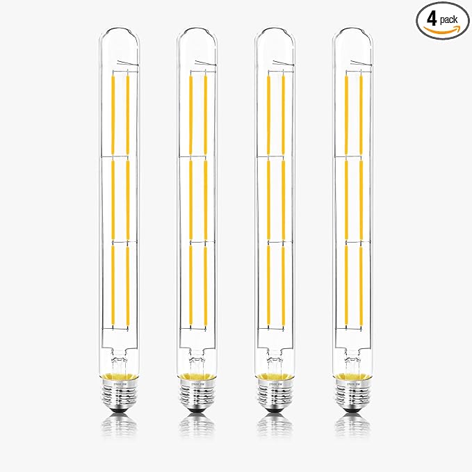 11.8IN 1000LM 2700K Soft White Light Bulbs E26 Base, T10 T9 Edison Bulbs Dimmable 8W, AC 120V 100 Watt Equal Filament Bulb, Vintage Clear Glass Long Tubular LED Bulb, UL Listed - 4Pack - Bloomnest