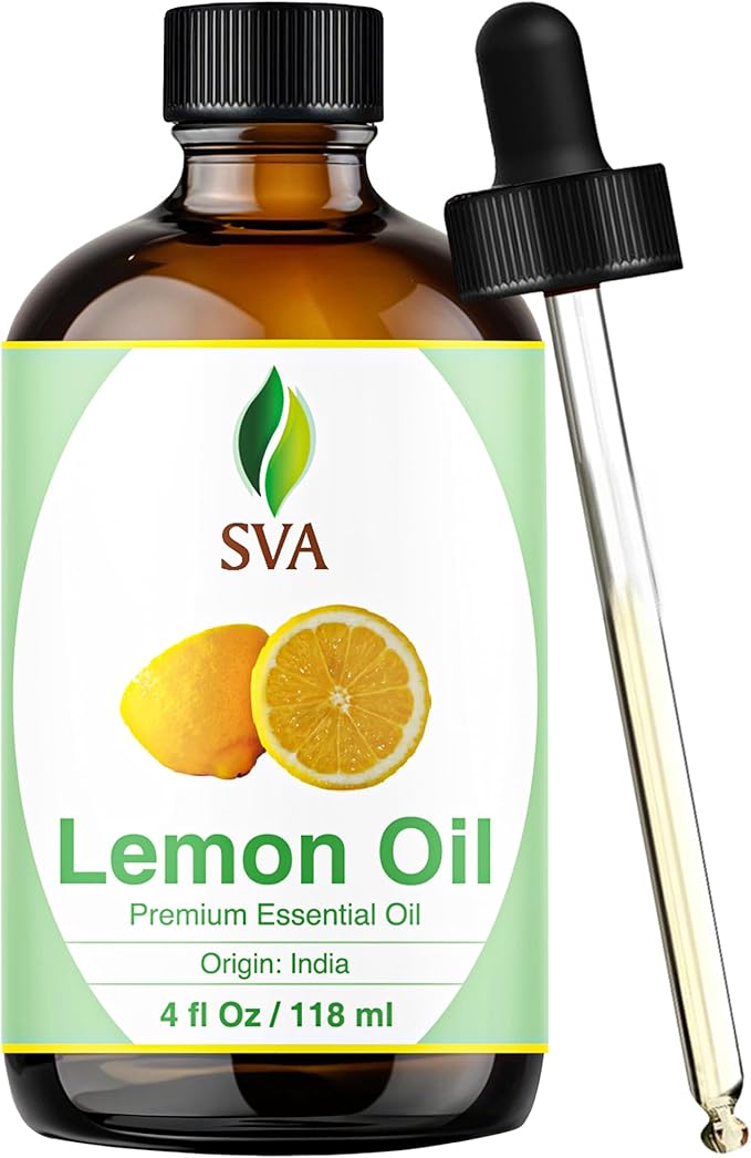 SVA Lemon Essential Oil – 4 Fl Oz – 100% Natural Lemon Oil - for Diffuser, Hair Care, Face, Skin Care, Aromatherapy, Scalp and Body Massage, Soap and Candle Making – with Dropper - Bloomnest
