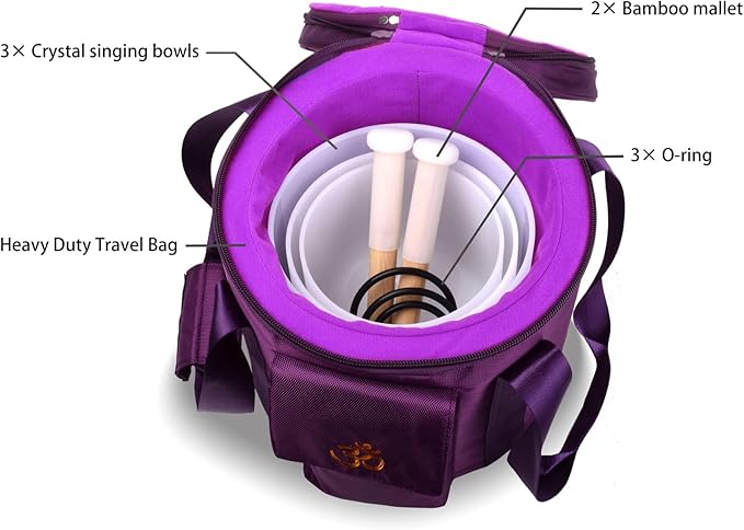 7inch 8inch 9inch Crystal singing bowls set sound bowl for healing Mindfulness, Meditation, Yoga, Spiritual and Body Healing Chakra Bowl (7G+8F+9C, 7inch+8inch+9inch with Travel bag) - Bloomnest
