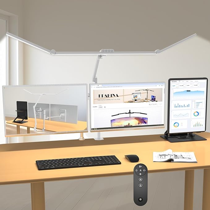 36W Ultra Bright Architect Desk Lamp with Clamp, Tall Overhead Rotatable Led Desk Light for Home Office, 47Inch Long Adjustable Monitor Light Bar with Remote for Computer Screen Desktop Table - Bloomnest