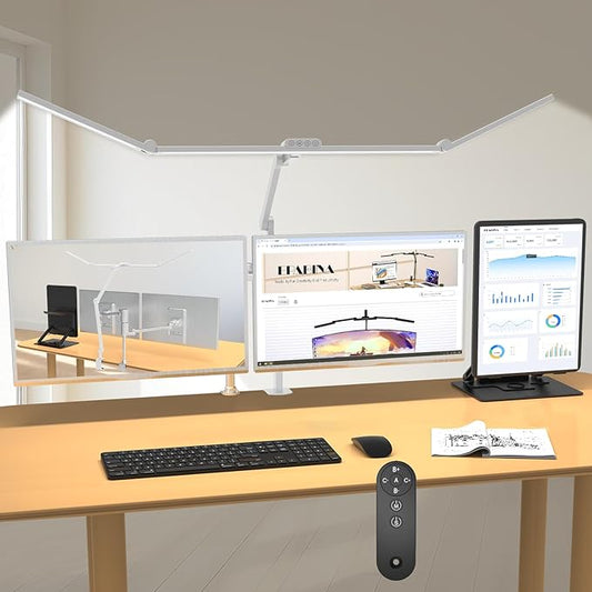 36W Ultra Bright Architect Desk Lamp with Clamp, Tall Overhead Rotatable Led Desk Light for Home Office, 47Inch Long Adjustable Monitor Light Bar with Remote for Computer Screen Desktop Table - Bloomnest